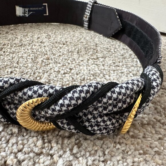Vintage 80s Ginnie Johansen Designs Black & White Houndstooth Braided Belt USA main image 9